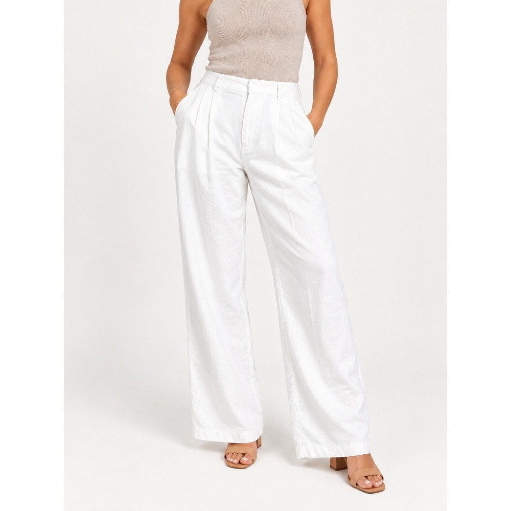 Gap Linen Pleated Wide Leg Pants Off White High Rise Trousers 20 Tall Plus Size